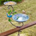 Deck Mounted Bird Feeder and Bath for Railing, Balcony 2-in-1 Outdoor Metal Birdbaths, Adjustable Heavy Duty Clamp for Porch Garden Decor Yard Lawn