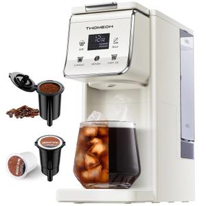 TWOMEOW Coffee Maker Hot & Iced With Bold Setting,Single Serve Coffee Maker For K Cup And Grounds,52 Oz Removable Water Tank,6-14 Oz Brew Sizes,One Cup Kcup Coffee Machine With Reusable Filter, White