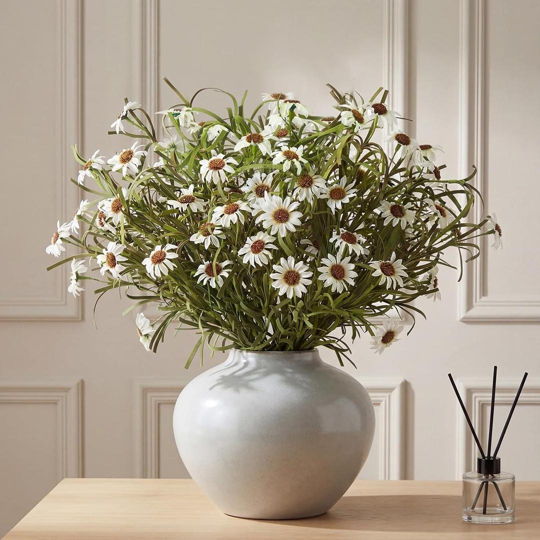 Daifunli 6 Bundles Artificial Silk Daisy Flower 17.7 Inch White Fake Daisies Decoration Faux Wildflowers Greenery Plant Stem Filler for Wedding Table Centerpiece Home Garden Porch Patio Decoration