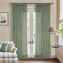 Pinch Pleated Green Linen Curtains 96 Inches Long for Living Room Bedroom Light Filtering Boho Window Drape 96 inch 2 Panels with Hooks Rings 8ft Sage Green Sliding Glass Door Semi Sheer Curtain