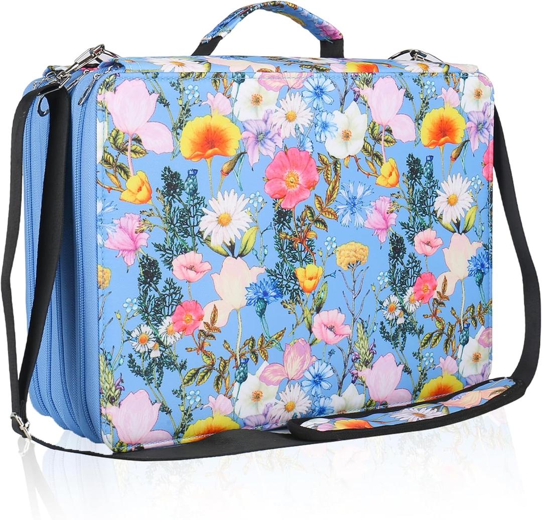Blue Flower Marker Case, 224 Slots Alcohol Marker Case Markers Carrying Bag Holder for Art Sketch Marker, Permanent Paint Marker, Dry Erase Marker, Repair Pen, Color Highlighte Art Supplies