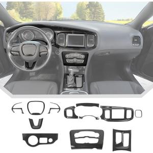 JeCar 12pcs Carbon Fiber Interior Trim Kit Fit for 2015-2023 Dodge Charger Interior Accessories