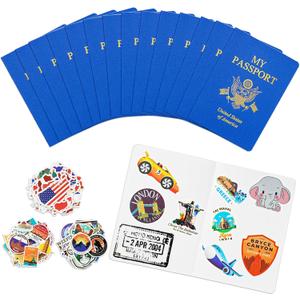 15 Pcs Fake Passport Book for Kids with 150 Non-Repeating Stickers (Including 3 Themes), Suitable for Party Favors, Scrapbooking, Arts and Crafts, School Supplies, Wall Stickers (165)