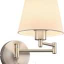 VONLUCE Modern Adjustable Swing Arm Wall Lamp Brushed Nickel, Plug-in Wall Sconce Lighting for Bedroom Bedside, Living Room, Kitchen, Hallway, Wall Mounted Light Fixtures with White Fabric Shade
