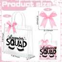Vicenpal 6 Sets Clear Sleepover Gift Bag with Handles 6 Pcs Pink Bows PVC Plastic Spa Party Treat Goodie Snack Bags Sleepover Squad Theme Party Favors for Birthday Slumber Parties, 7.9 x 7.9 x 3.1''