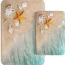 Britimes Beach Starfish Sea Shell Ocean Bathroom Rug Mat Set of 2, Washable Cover Floor Rug Carpets Floor Bath Mat Bathroom Decorations 16x24 and 20x32 Inches