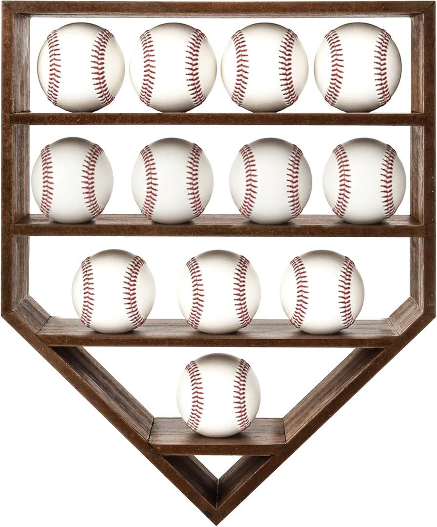 Baseball Display Case Wooden Shadow Box Holder Shelf Wall Cabinet Organizer for 12 Balls