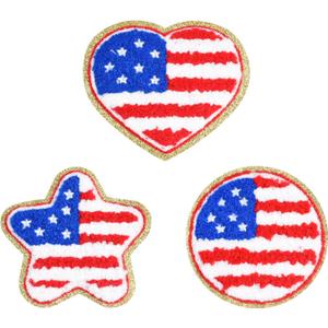 2 x 4th of July Iron On Patches Chenille Patches Independence Day American Flag Patriotic Iron On Patches for Hats Clothes Jacket Backpack Jeans Pants Dress (Star,Circle,Heart)