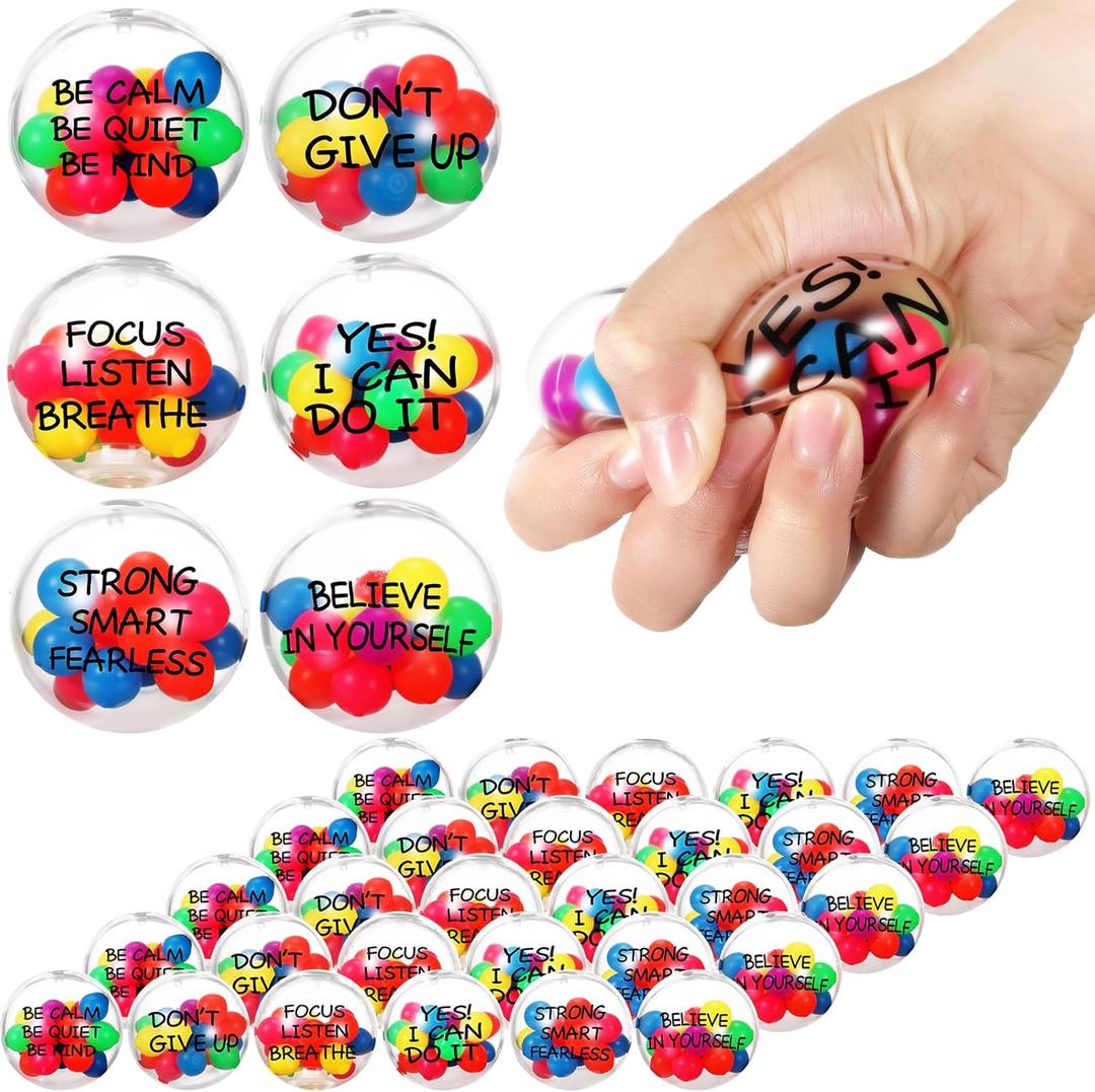 Shappy 36 Pcs Inspirational Stress Relief Balls Motivational Stress Ball Encouraging Color Sensory Toy Bulk Squeeze Balls for Adults Small Therapy Toys for Gifts Fidget Anxiety, 2.36 Inch