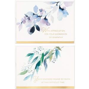 Hallmark Funeral Thank You Cards Assortment, Watercolor Flowers (50 Thank You for Your Sympathy Cards with Envelopes)