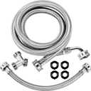 UPGRADED4FT Premium Steam Dryer Hose Installation Kit by Beaquicy - Include 4 Foot Stainless Steel Hoses,1 Foot Inlet Adapter Hose and Brass Y Connector