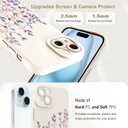 Designed for iPhone 15 Case, Cute Flower Floral Pattern Design, Slim Soft TPU Liquid Silicone Protective Cover for Women Girls - White
