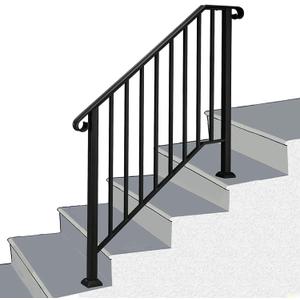 Metty Metal Handrails for Outdoor Steps- Heavy Duty 4 Ft Freestanding Stair Railing Indoor- Durable & Strong Wrought Iron Handrail for Porches- 1 to 4 Step Easy Install Grab Bars for Concrete, Black