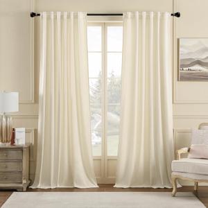 Nemia Ivory White Velvet Curtains Thermal Insulated Blackout Curtain for Bedroom Window Living Room Darkening Luxury Vintage 84 Inches Long Heavy Drapes Panels Back Tab Set of 2
