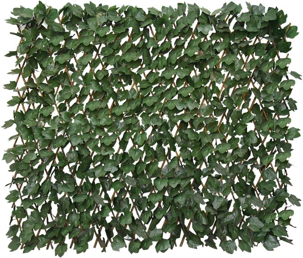 Expandable Fence Privacy Screen for Balcony Patio Outdoor,Decorative Faux Ivy Fencing Panel,Artificial Hedges (Single Sided Leaves) (Dark Green)
