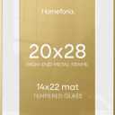 Homeforia 20x28 Picture Frame Gold, High End Metal 20 x 28 Poster Frames with Mat 14 by 22 Photo, 20x28 Gold Frame Matted to 14x22 Print, 28x20 Large Hanging Frames, Tempered Glass, Wall Kit, Set of 1