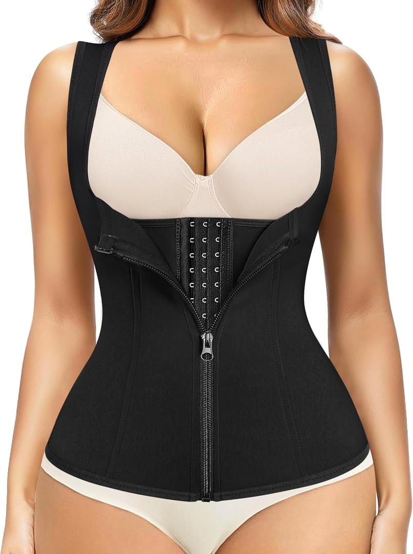 Nebility Waist Trainer for Women Corset Shapewear with Zipper Women's Waist Cincher Tank Top(Black Vest,Medium)