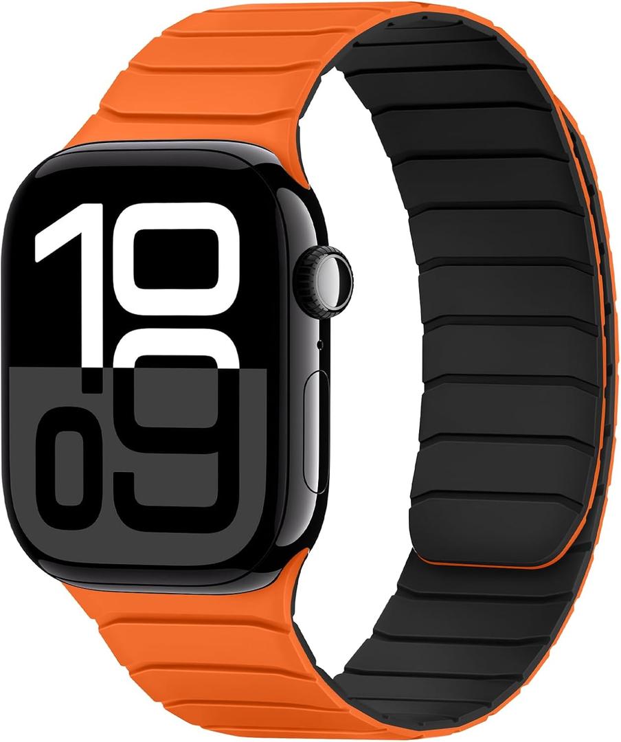 Tasikar Magnetic Bands Compatible with Apple Watch 42mm(Series 11/Series 10) 41mm 40mm 38mm Soft Silicone Replacement Loop Wristband for iWatch SE Series 11 10 9 8 7 6 5 4 3, Orange-Black