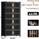 Shoe Rack, 7 Tier Shoe Storage Cabinet with 6 Doors, 21 Pair Plastic Shoe Cabinet with Waterproof, Outdoor Shoe Shelves Organizer for Entryway, Bedroom, Hallway,Living Room, Black
