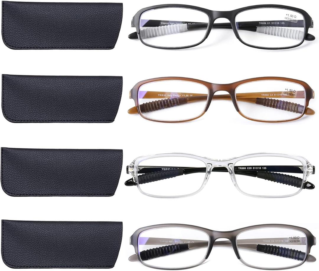 DOOViC 4 Pack Reading Glasses for Women Men Blue Light Blocking Reading Glasses TR90 Flexible Lightweight Readers +3.5