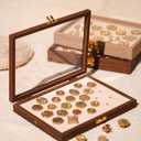 24 Slot Wax Seal Stamp Head Storage Box, Wood See-Through Embossing Letters Alphabet Display-Walnut
