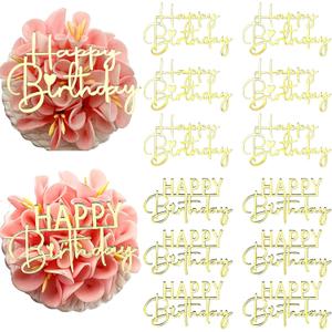 Happy Birthday Cake Topper, Gold Mirror Acrylic, 12 Pieces, Cupcake Party Decorations