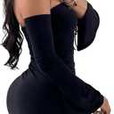 SHENHE Women's Off Shoulder Side Slit Long Sleeve Bodycon Sexy Mini Dress Club Night Dress (Black, M)