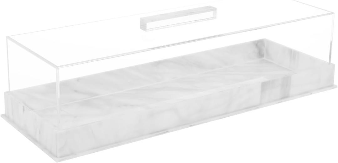 Rectangular Cake Tray with Lid, Marbleized Cake Stand Plate with Clear Cover, Multifunctional Rectangle Cake Stand, Pastry Serving Dessert Holder Tray for Cakes, Pastries, Desserts (White)