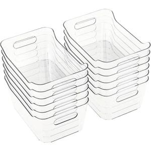 Clear Storage Bins 12 Pack, BPA Free PET Pantry Organizers with Handles, Freezer & Fridge Safe Narrow Plastic Storage Containers for Kitchen, Cabinet & Bathroom (3.1 x 7.9 x 5.5)