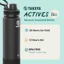 Takeya Actives Stainless Steel Water Bottle, Insulated Spout Lid, Keeps Drinks Cold 24 Hrs, Leakproof, Durable, Dishwasher Safe, Ideal for Gym, Travel, Fits Most Cup Holders, 24 oz/Onyx