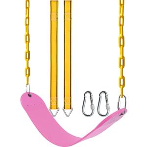PACEARTH Swing Seat Support 660lb with 68.9 inch Anti-Rust Chains Plastic Coated 23.6 inch Tree Hanging Straps and Locking Buckles Outdoor Playground Tree Swing-Pink (Pink, 1 Pack)