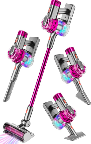 4-in-1 Kids Toy Vacuum That Works, Toddler Pretend Play Cleaning Set with Real Suction, Toys Working Cleaner Birthday Idea for 3 4 5 6 7+ Year Girl Boy (Rose Red)  