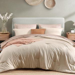 Monbix Queen Comforter Set - 7 Pieces Oatmeal Prewashed Bed in a Bag Queen Bedding Sets with Comforters, All Seasons Ultra Soft Comforter Bed Set with Sheets,Pillowcases & Shams