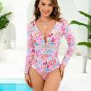 Jolefille Women One Piece Swimsuit Long Sleeve High Waisted Tummy Control Bathing Suit Full Coverage Rash Guard (M)