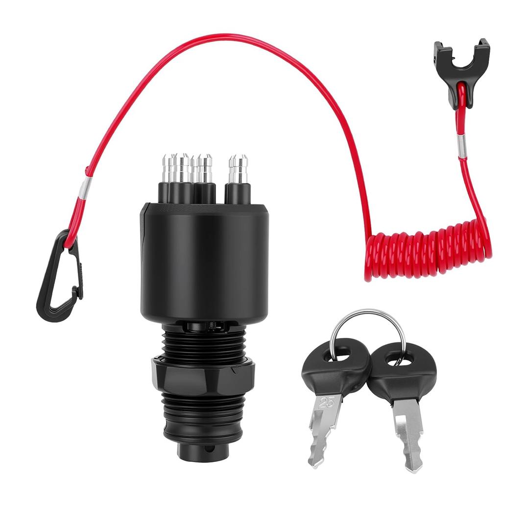 5005801 Boat Ignition Switch with 2 Keys and Safety Lanyard Assembly Compatible with OMC Johnson Evinrude 40-200HP Outboard Motors Replace# 175974