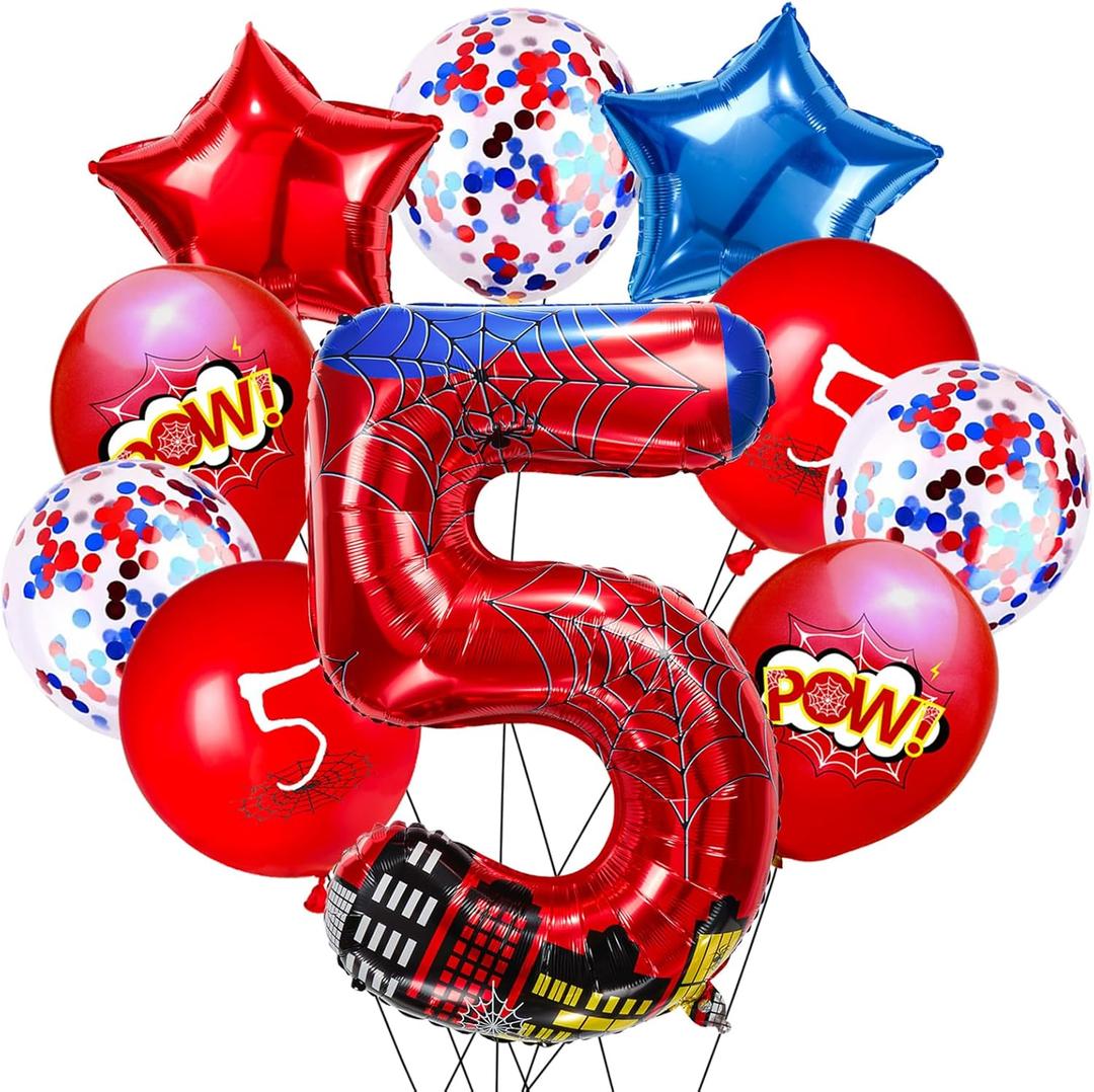 Cartoon Hero 40 Inch Red and Blue Spider Theme Number Foil Birthday Decoration Balloons, Cartoon Party Birthday Supplies, Number large Balloons for Spider Theme Party (5)
