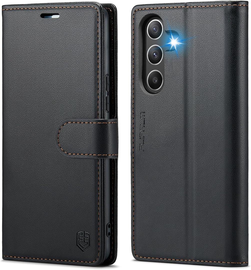 for Samsung Galaxy A25 5G Wallet Case with RFID Blocking Credit Card Holder, PU Leather Folio Flip Kickstand Protective Shockproof Cover Women Men for Samsung A25 Phone Case (Black)