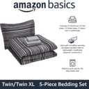 Amazon Basics 5-Piece Lightweight Microfiber Comforter Set with Sheets, Bed-in-a-Bag, Gray Calvin Striped Bedding, Twin/Twin XL