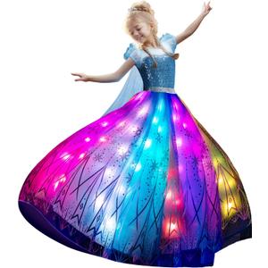 RGB LED Light Up Princess Dress, Interactive Girls Princess Costume Halloween Dress Up Clothes, Syncs with Music, App Remote Control, for Birthday, Party, Christmas, School Activities, Purple (5-6 Years)