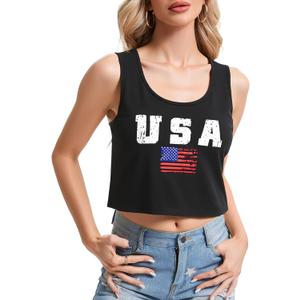 LEACOOLKEY Women's American Flag Crop Tank 4th of July Patriotic Sleeveless Tee Tops (XS)