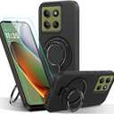 Compatible for Motorola Moto G 5G/Play 4G 2025 Phone Case, Metal Ring Holder Kickstand/Stand Silicone Protective Cover Case for Motorola Moto G 5G/Play 4G 2025 - Black