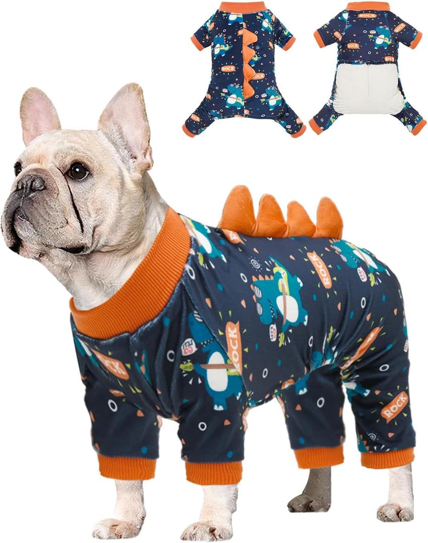 CuteBone Dinosaur Costume Dog Pajamas, Stretchy Spandex Crystal Velvet Sleepwear Coat for Small Dogs, Soft & Warm Pet Outfit Clothes for Cold Weather, Cozy Pullover Design COSP19M (Medium)