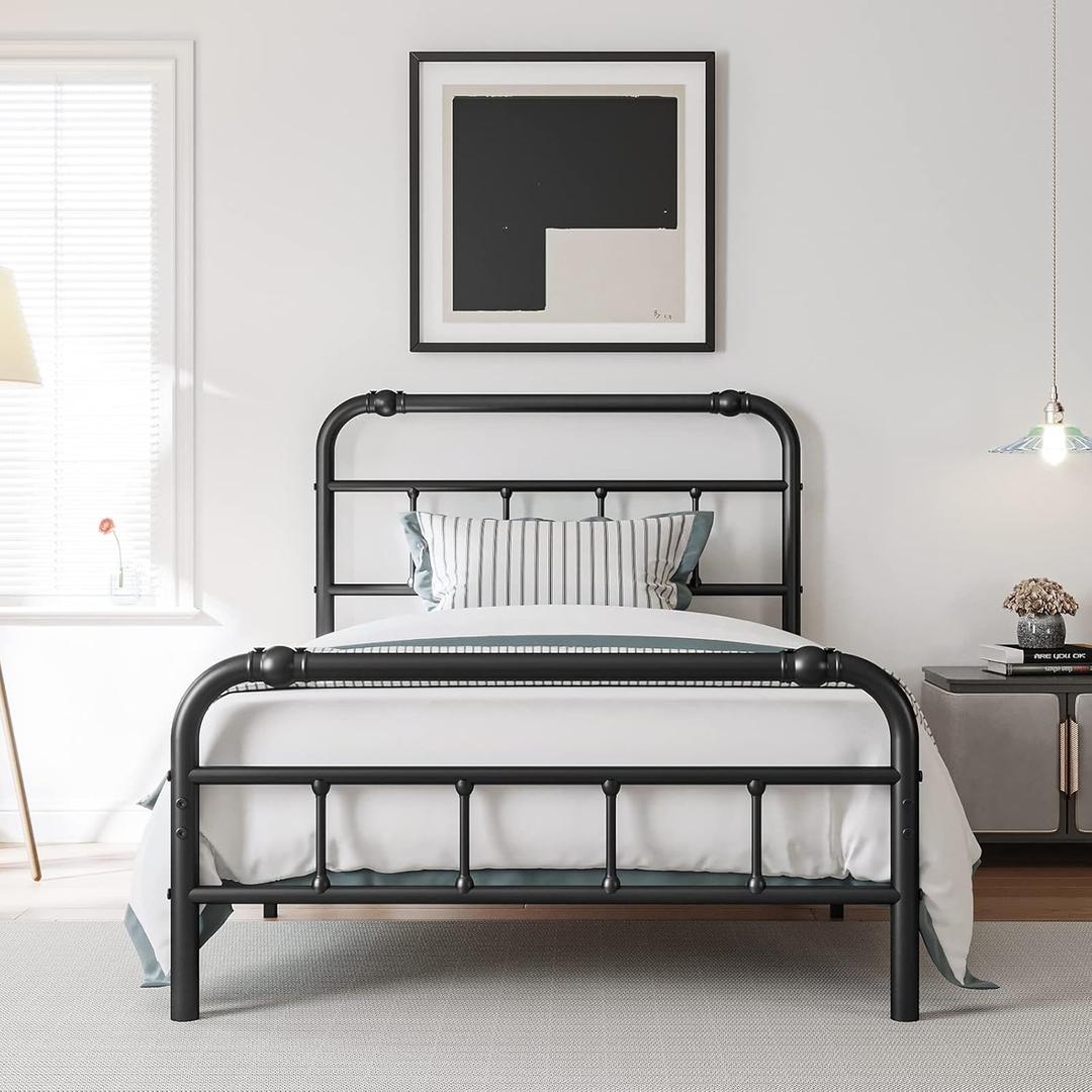 BOSRII Twin XL Bed Frame with Headboard and Footboard, 18 Inches High, 3500 Pounds Heavy Duty Metal Slats Support for Mattress, No Box Spring Needed,Noise-Free, Black