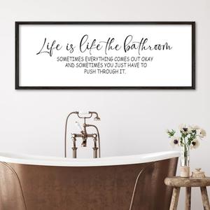 Surfapans Life Is Like The Bathroom Wall Decor, 32"x12" Funny Motivational Humor Quote for Rustic Restroom Toile Plaque, Farmhouse Large above the Bathtub Wooden Framed Art Hanging Sign (Black)
