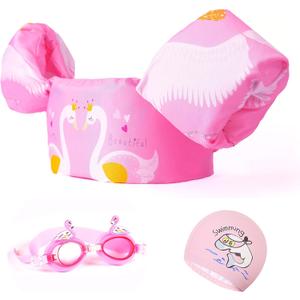 Puddle Swim Jumper for Girls & Boys 22 to 66 Pounds - Swim Vest, Jackets, Floaties, Arm Floats, Puddle/Paddle Pal for 22-30-40-50-55-66 lbs Kid Toddler, Child (Pink Swan)