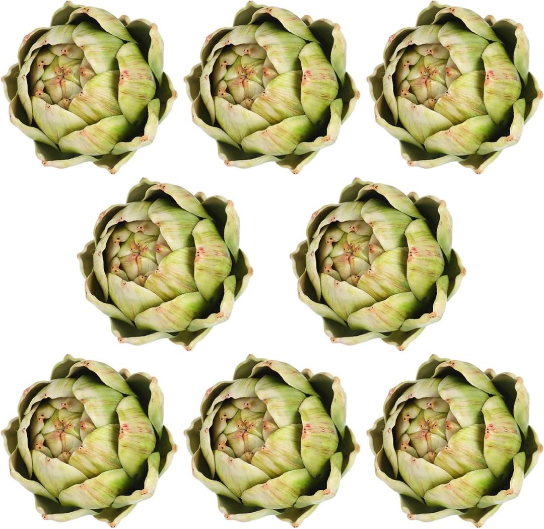 Timgle 8 Pcs Green Artificial Artichokes Fake Vegetables and Fruits for Summer Kitchen Wedding Bowl and Vase Decorations (Large)