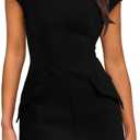 OFEEFAN Womens Summer Dress Mock Neck Short Sleeve Bodycon Party Club Mini Dresses (Large, Black)