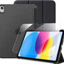 Mastten for iPad (A16) 11th Generation Case 11 Inch 2025 with Screen Protector, iPad 10th Generation Case 10.9 Inch 2022 Cute Slim Hard Translucent Back Full Protective Trifold Stand Cover, Black
