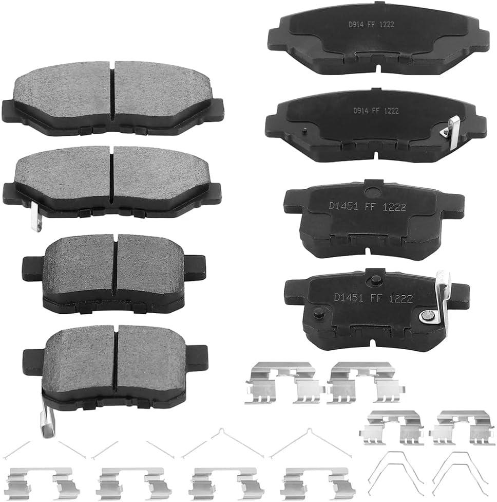 Front and Rear Ceramic Brake Pads Set Fit for 2008-2017 Honda Accord, 8Pcs Ceramic Brake Pads Set with Hardware Clips