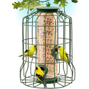Squirrel Proof Bird Feeders for Outdoors Hanging (Metal Green) Bird Feeder with 4 Ports, Chew-Proof & Weather Resistant, Backyard Gift (10.25 x 6.25 x 6.25 inches)